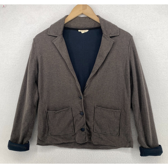 EILEEN FISHER Sweater Knit S Jersey Lined Organic Cotton Blazer Cardigan Brown - Picture 1 of 12